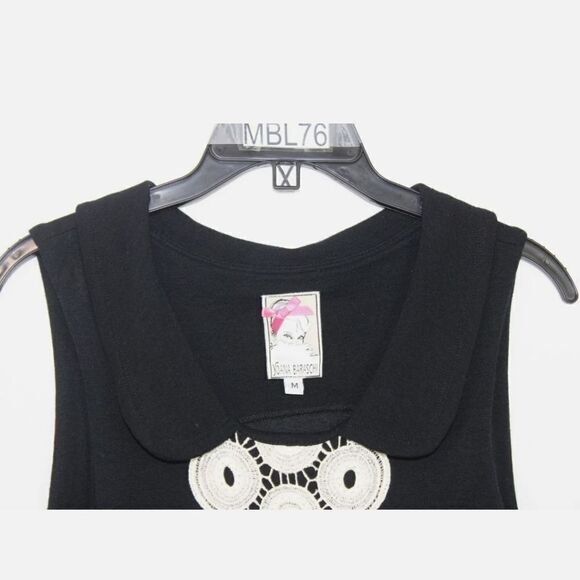 YOANA BARASCHI BLACK WITH IVORY CROCHET LACE SIZE M SLEEVELESS SWEATER DRESS - Picture 4 of 7